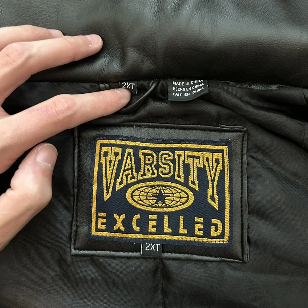 Varsity Black Bomber Jacket with Red Emblem Mens Size 2xT